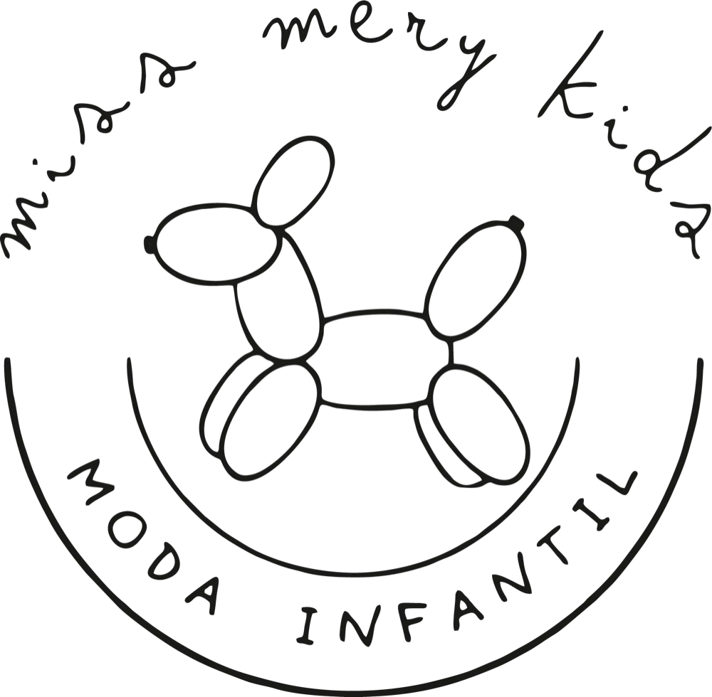 Logotipo de Miss Mery Kids: un perro de globo rodeado por el nombre y la palabra moda infantil